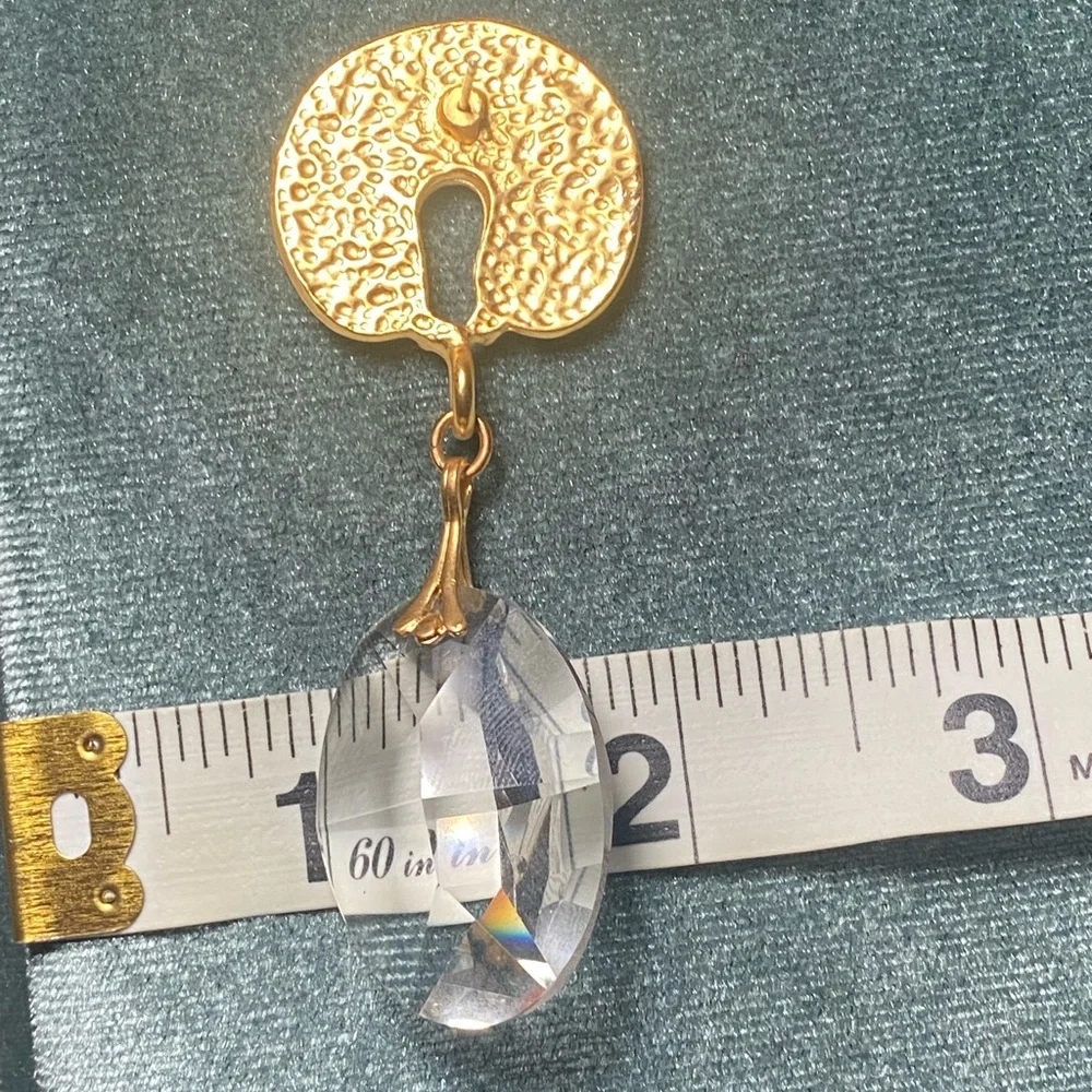 Gold Tone Drop Earrings | Faceted Clear Dangles Statement - Picture 11 of 11